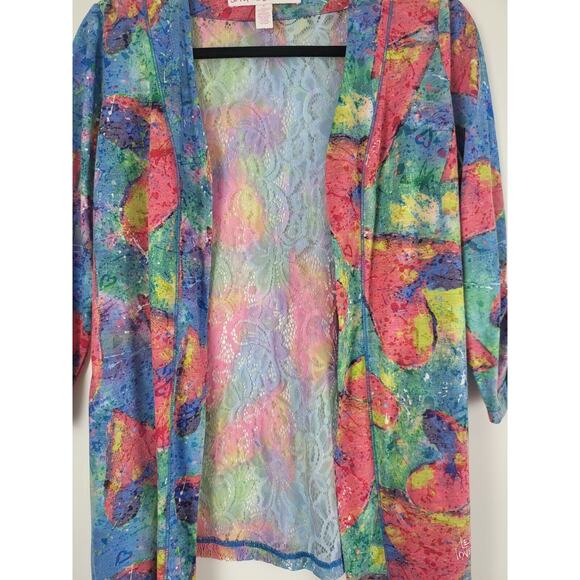 Leoma Lovegrove Cardigan XS Womens Printed Multicolor Open Front Ruch Sleeve - Picture 6 of 11